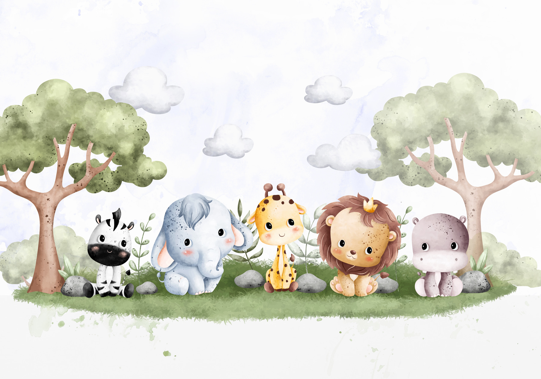 A group of animals sitting on grass