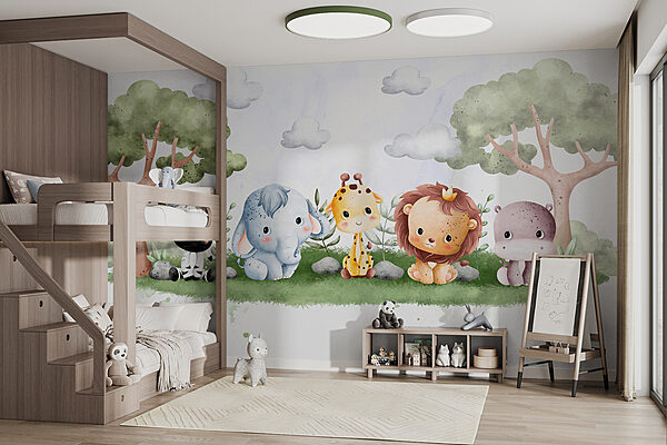 Ταπετσαρίες Μια ομάδα ζώων που κάθονται στο γρασίδι