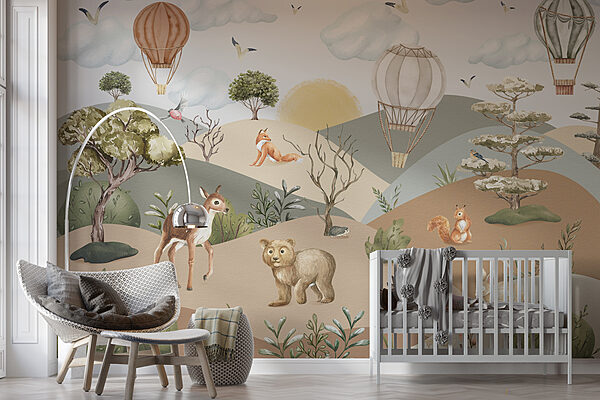 Ταπετσαρίες Ένα τοπίο με ζώα και αερόστατα