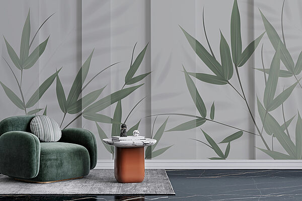 A green leaves on a white surface