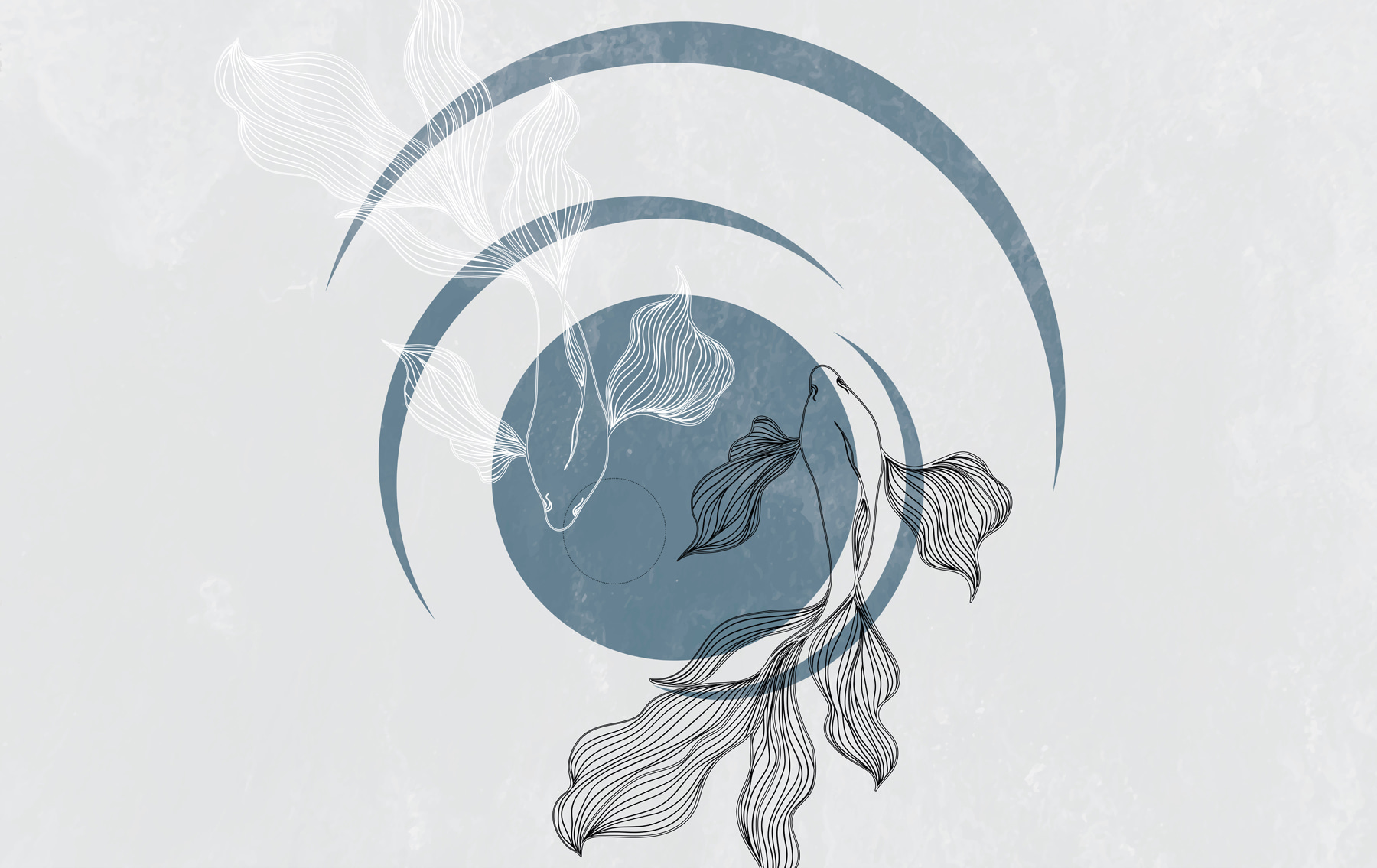 A drawing of a fish and a swirly circle