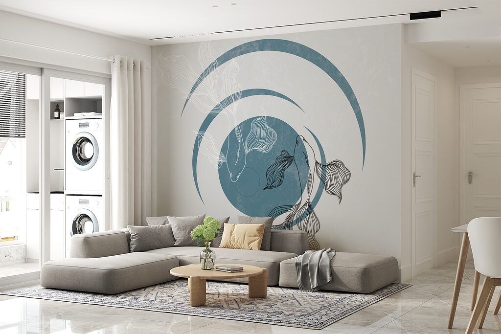 A drawing of a fish and a swirly circle