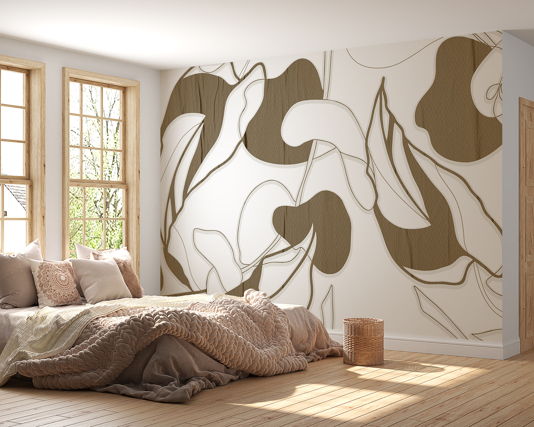 A white and brown floral pattern