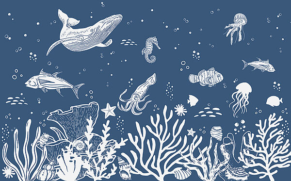 A white outline of sea animals A white outline of sea animals