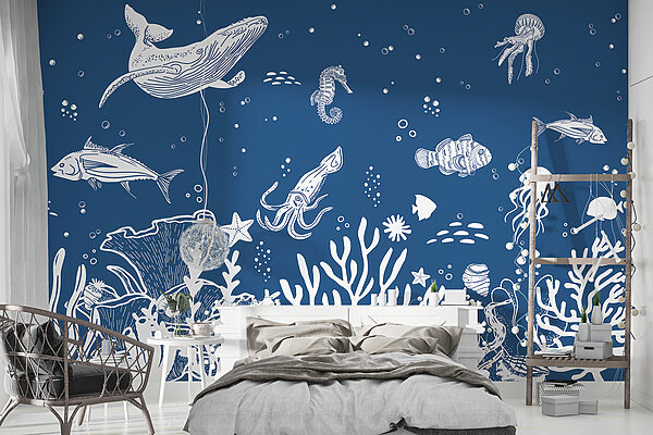 A white outline of sea animals A white outline of sea animals