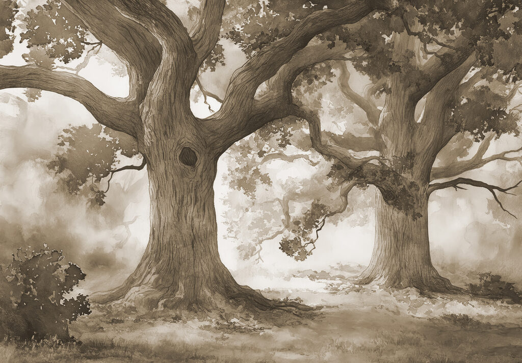 A group of trees with a hole in the trunk A group of trees with a hole in the trunk