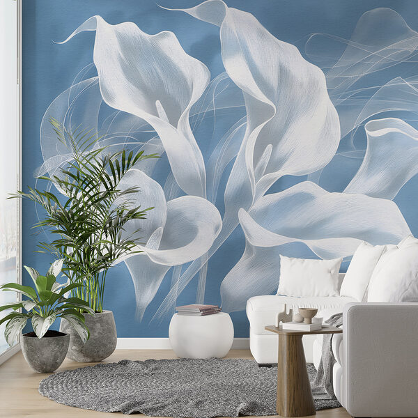 A white flowers on a blue background