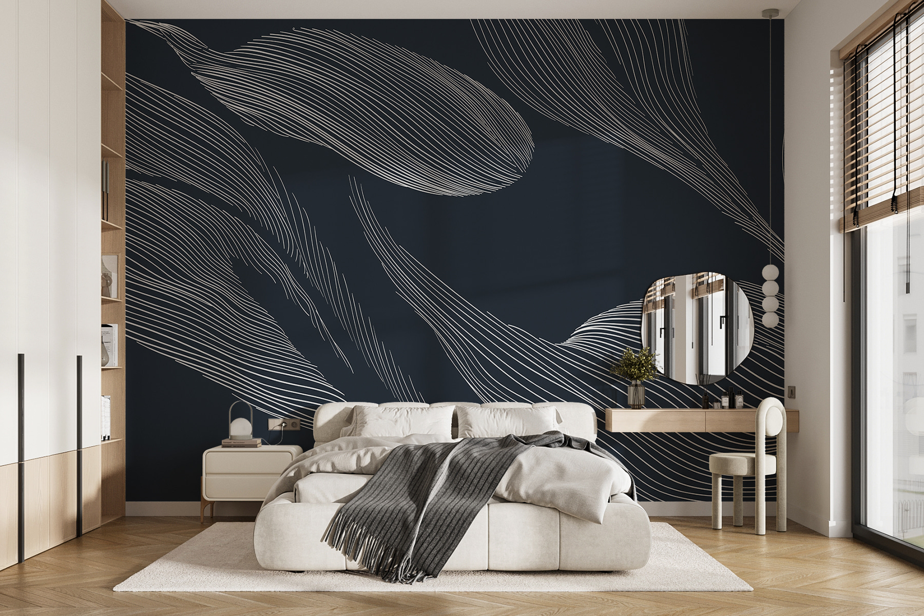 A white lines on a blue background