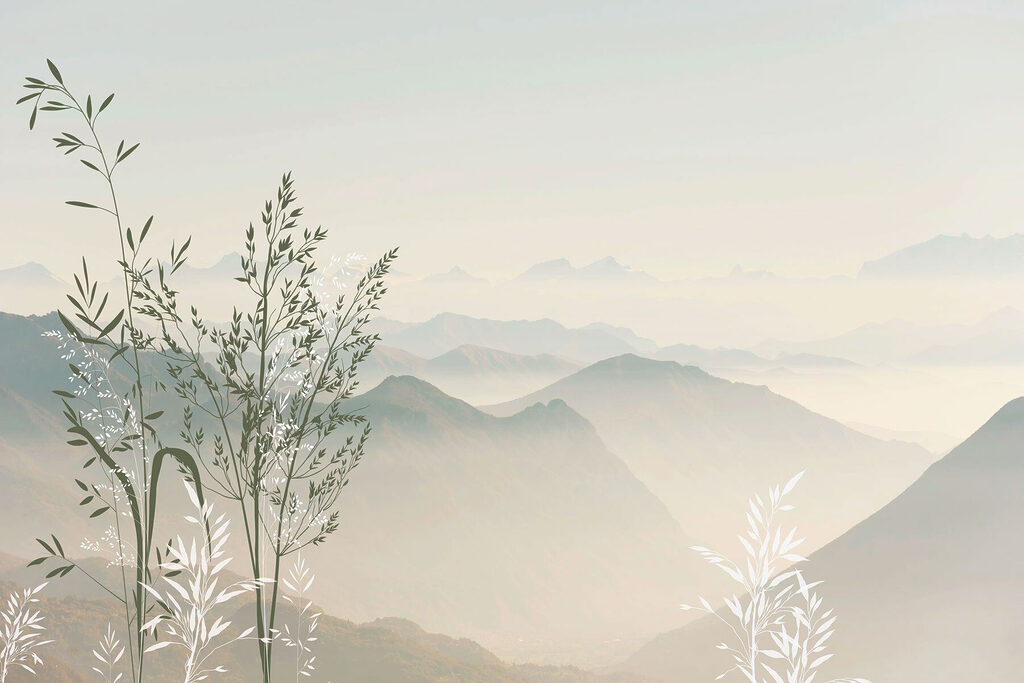 A landscape with mountains and trees