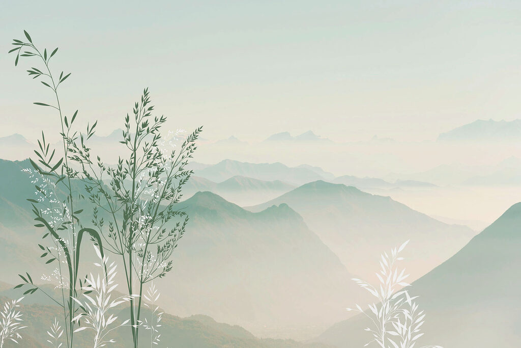 A landscape with mountains and trees