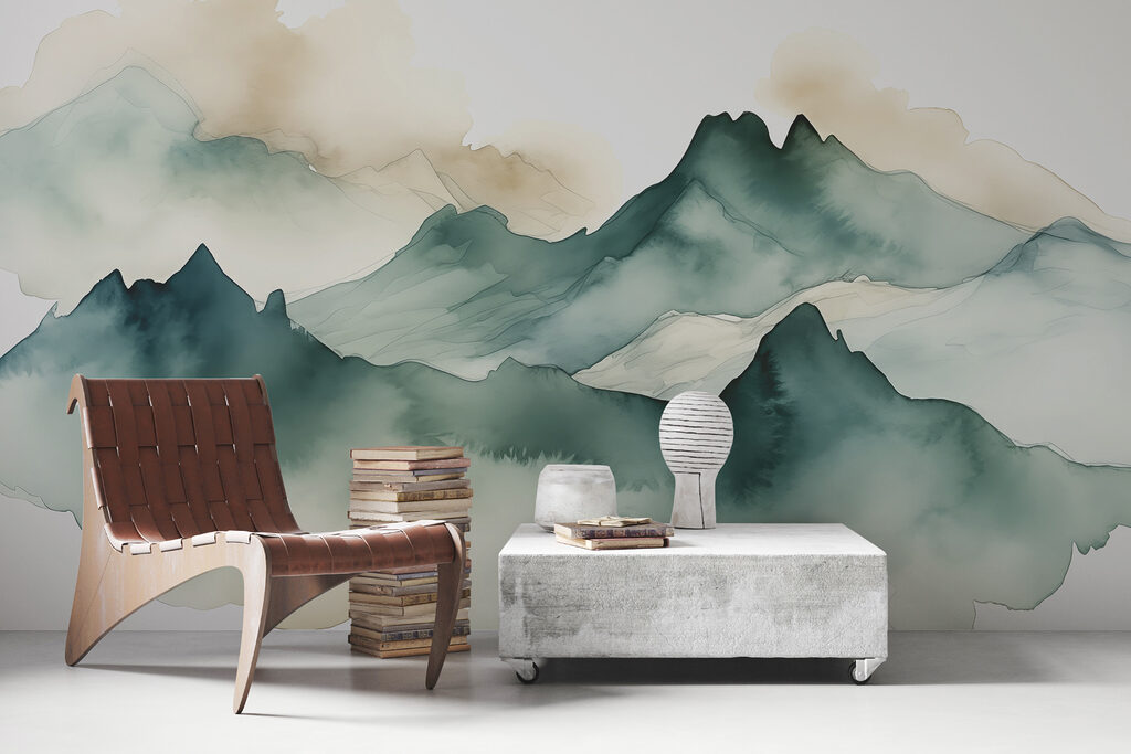 Painting of mountains and fog Painting of mountains and fog