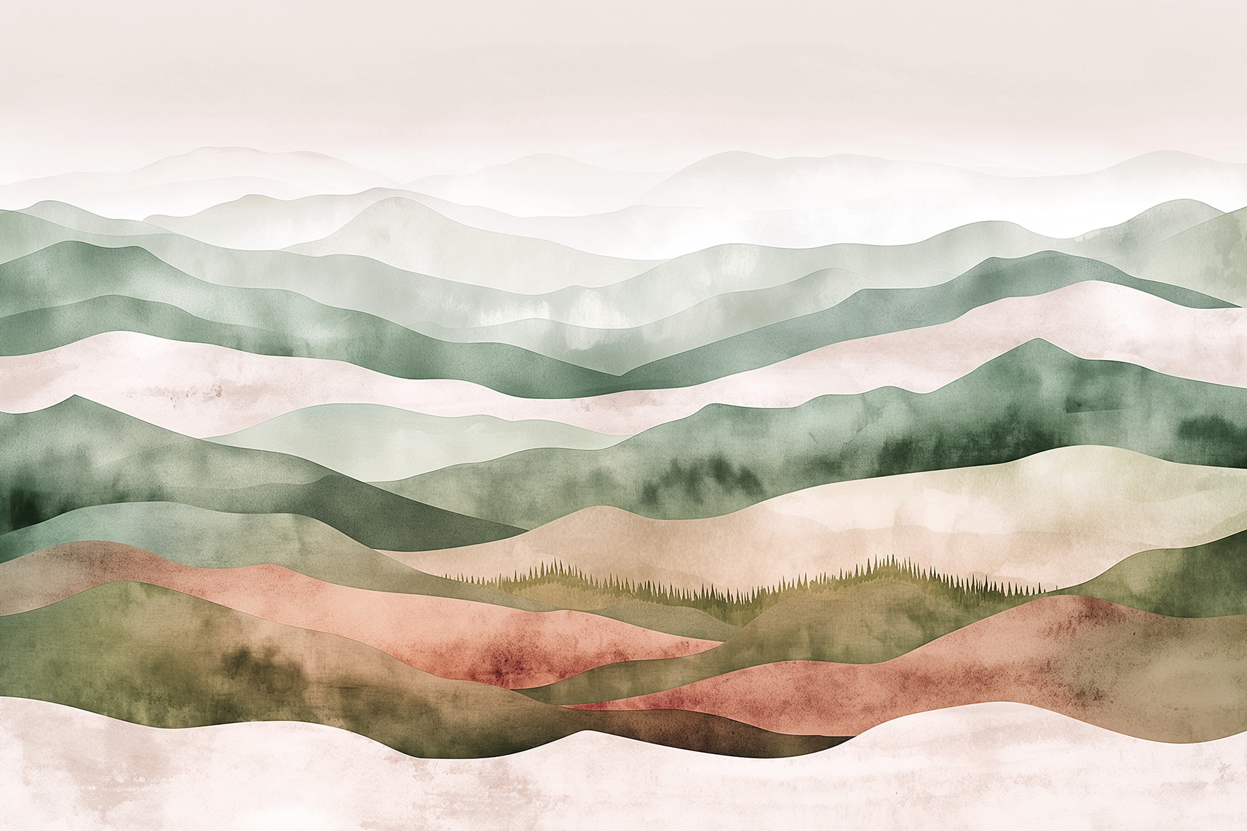 Landscape of hills with trees