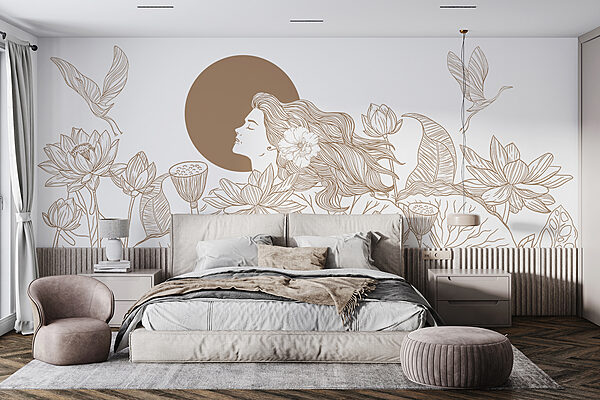 Ταπετσαρίες Ταπετσαρίες Γυναίκα με μακριά μαλλιά και λουλούδια (Κωδικός προϊόντος: w07988v1)