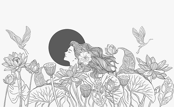 Woman with long hair and flowers