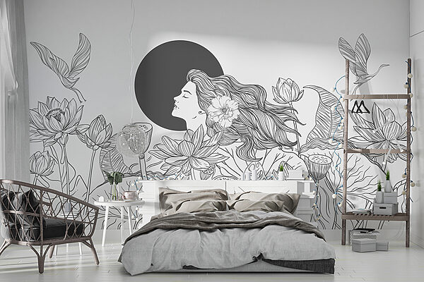 Woman with long hair and flowers