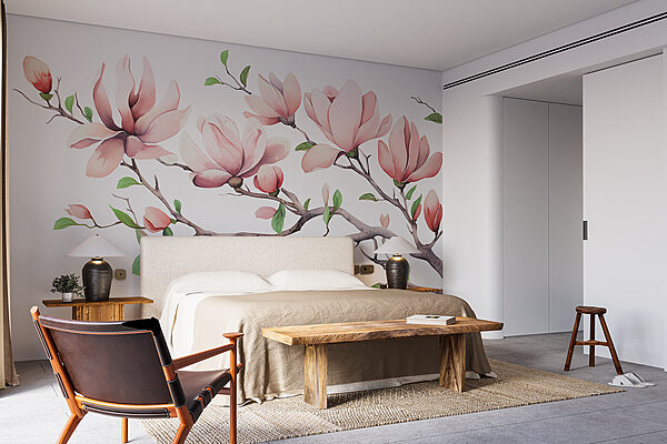 Ταπετσαρίες Κλαδί με ροζ λουλούδια και φύλλα