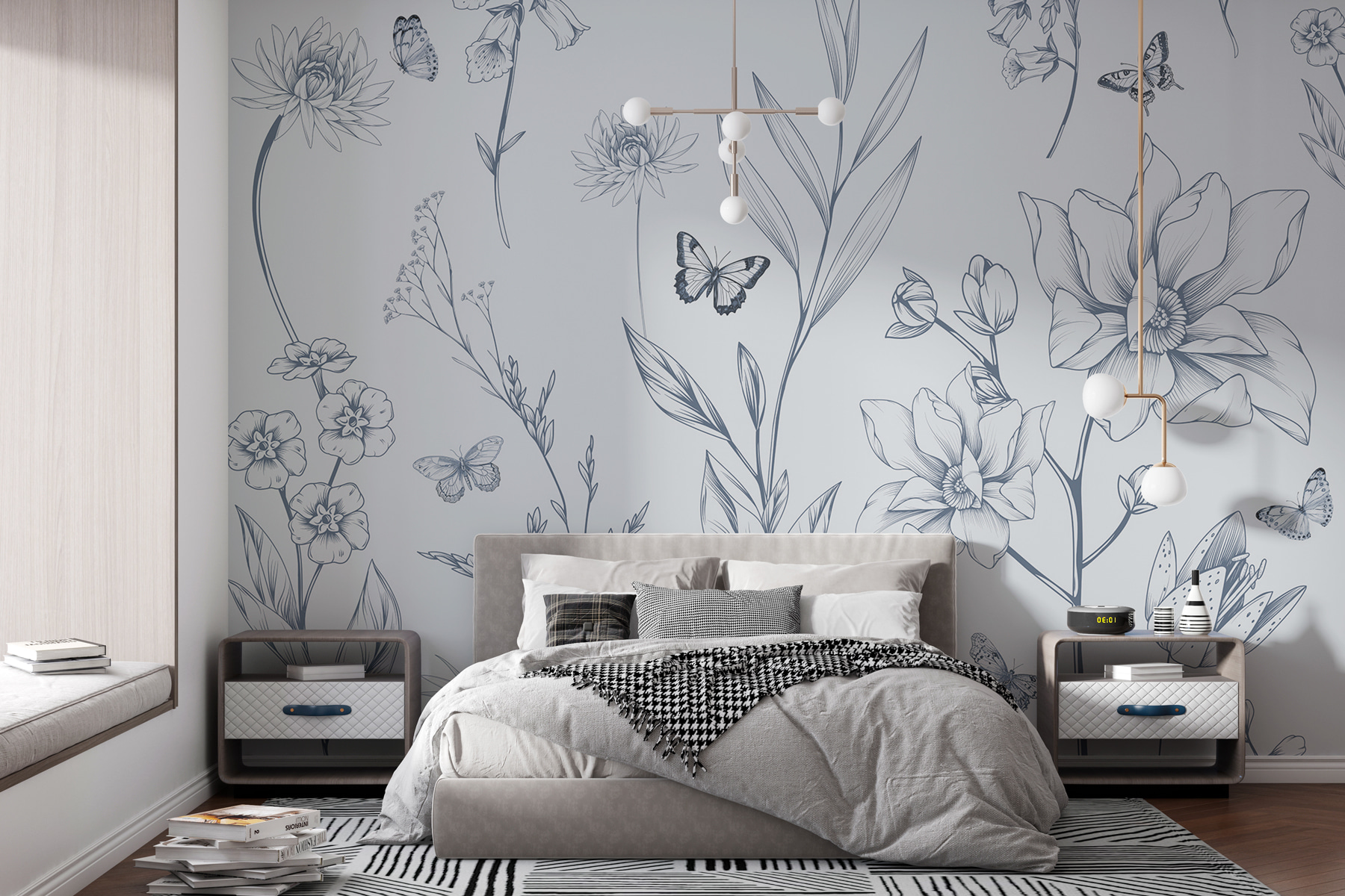 Drawing of flowers and butterflies