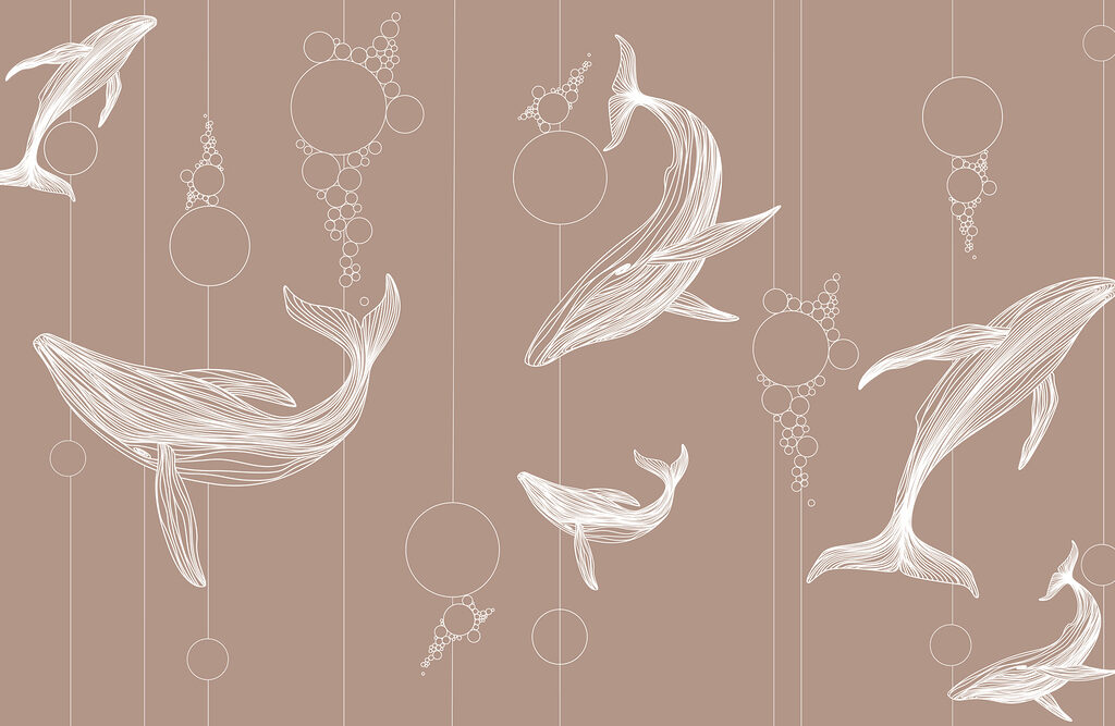 Group of whales with bubbles