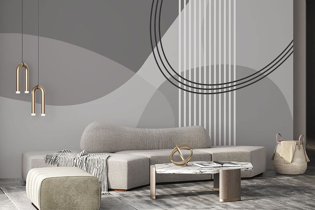 Grey and white background with circles and lines