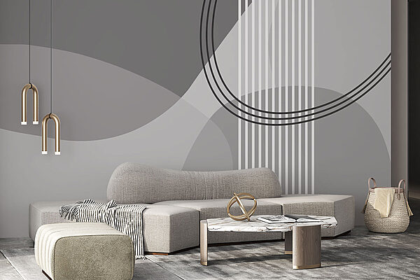 Grey and white background with circles and lines