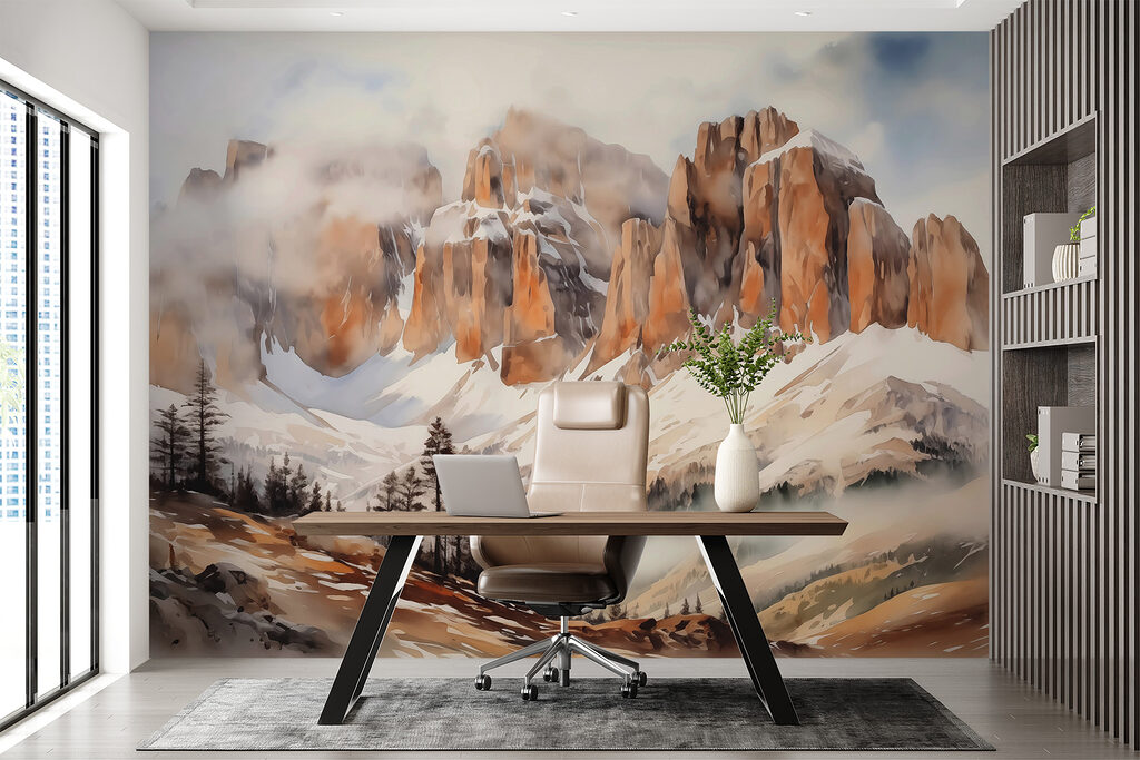 Mountain range with trees and clouds Mountain range with trees and clouds