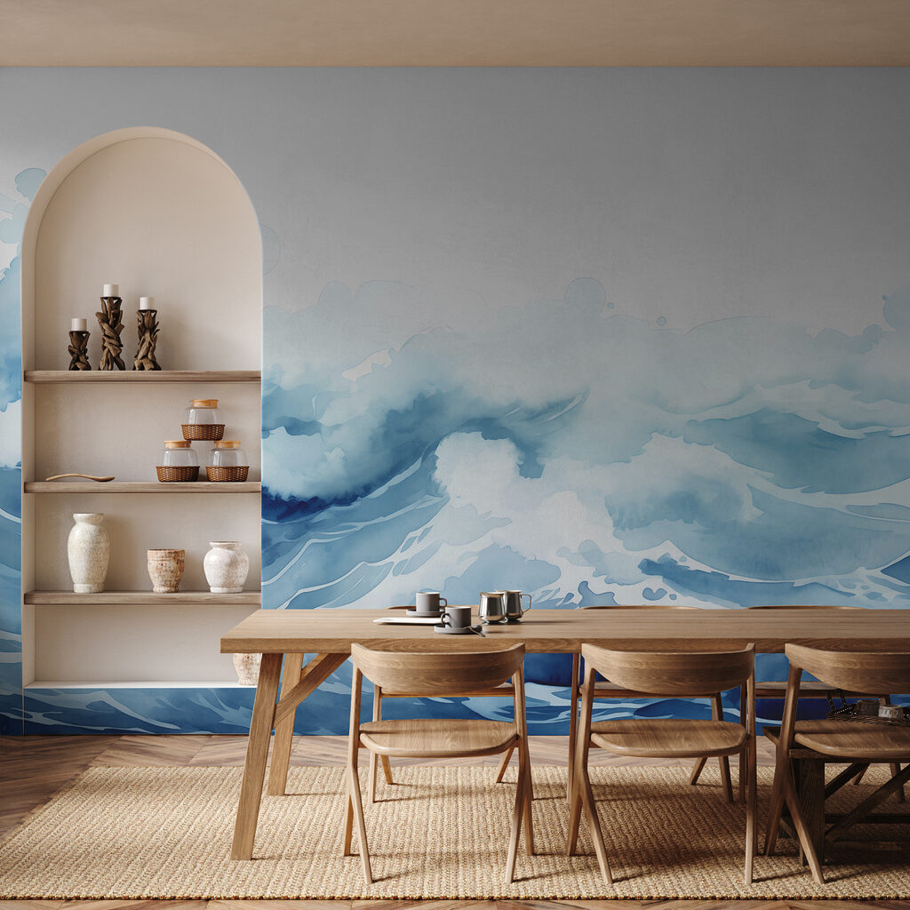 Watercolor of waves and clouds