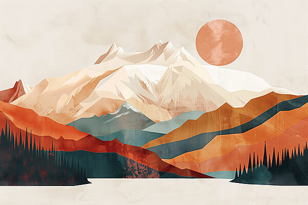 Mountain landscape with trees and a lake