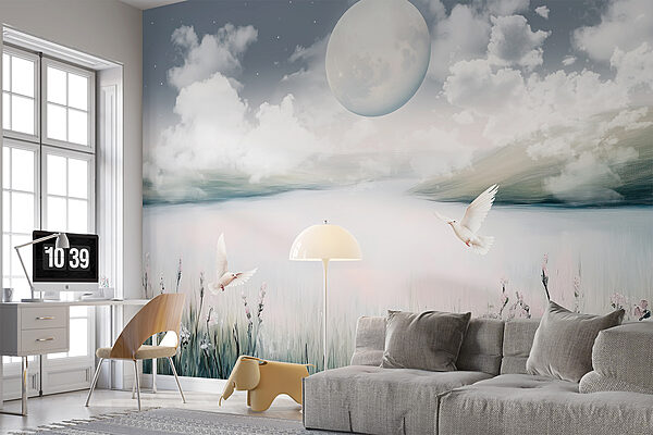 Birds flying over a lake