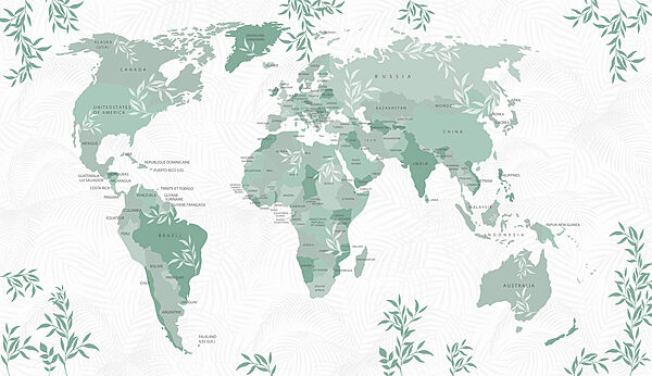 Map of the world with green leaves