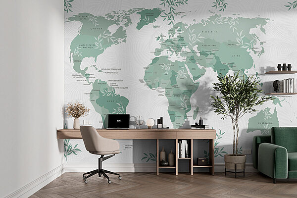 Map of the world with green leaves