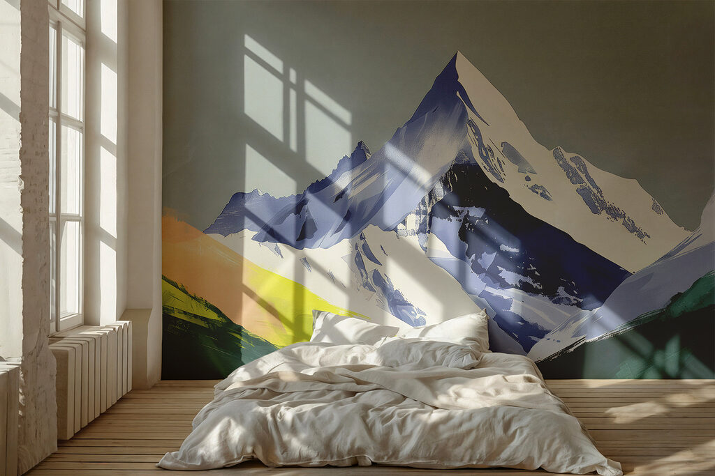 Mountain with snow and green hills