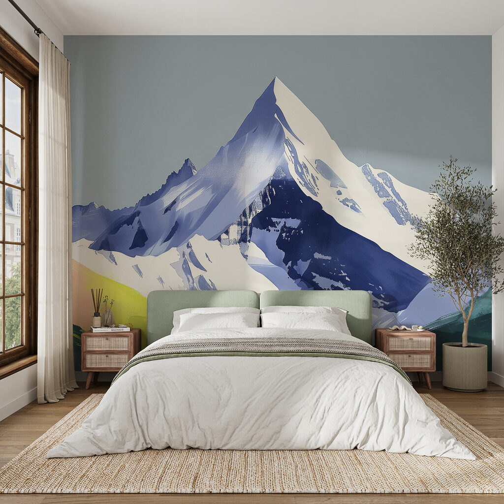 Mountain with snow and green hills