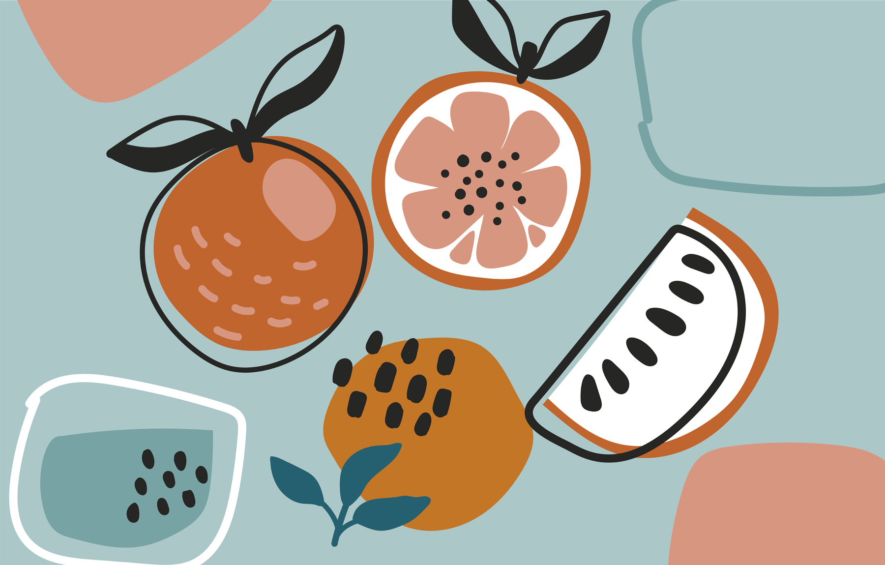 Group of oranges and a glass of water