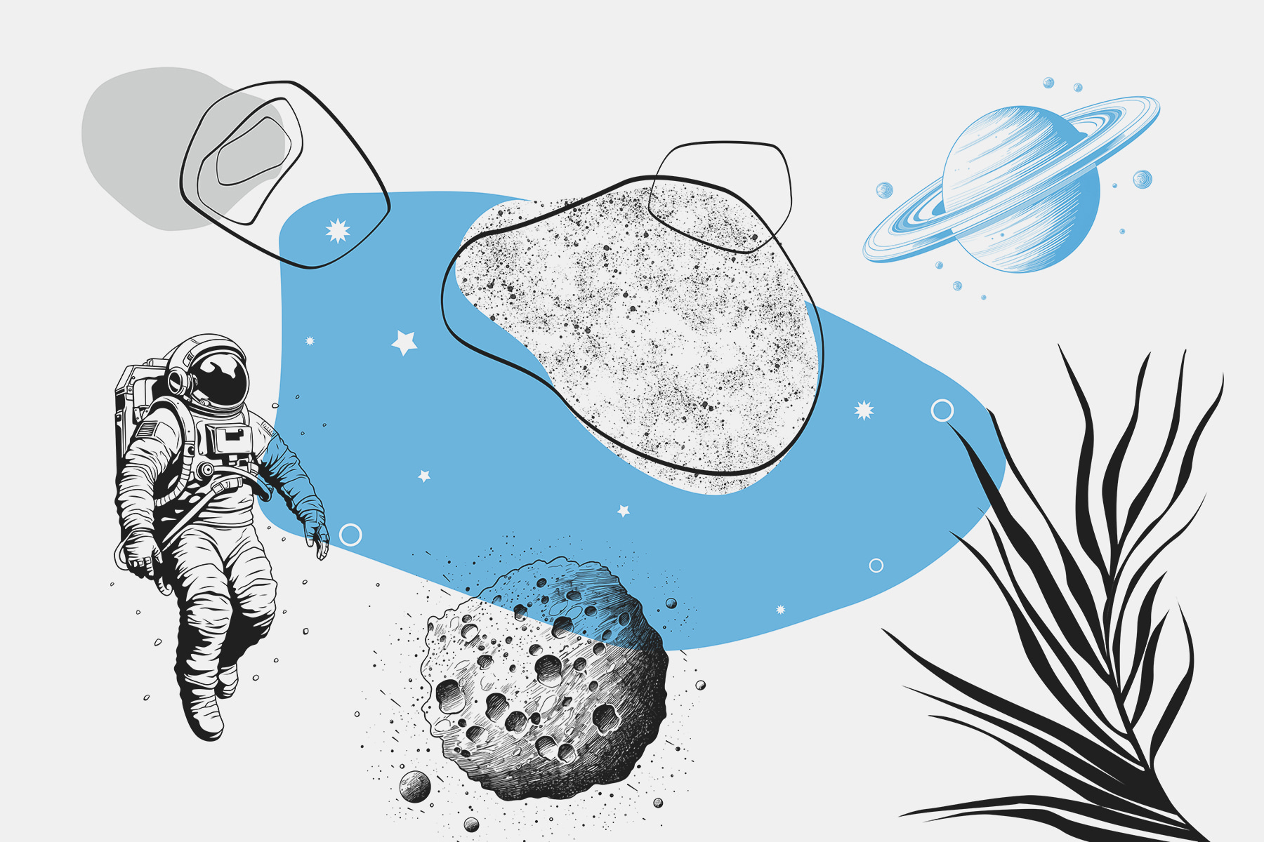 Drawing of an astronaut running in space