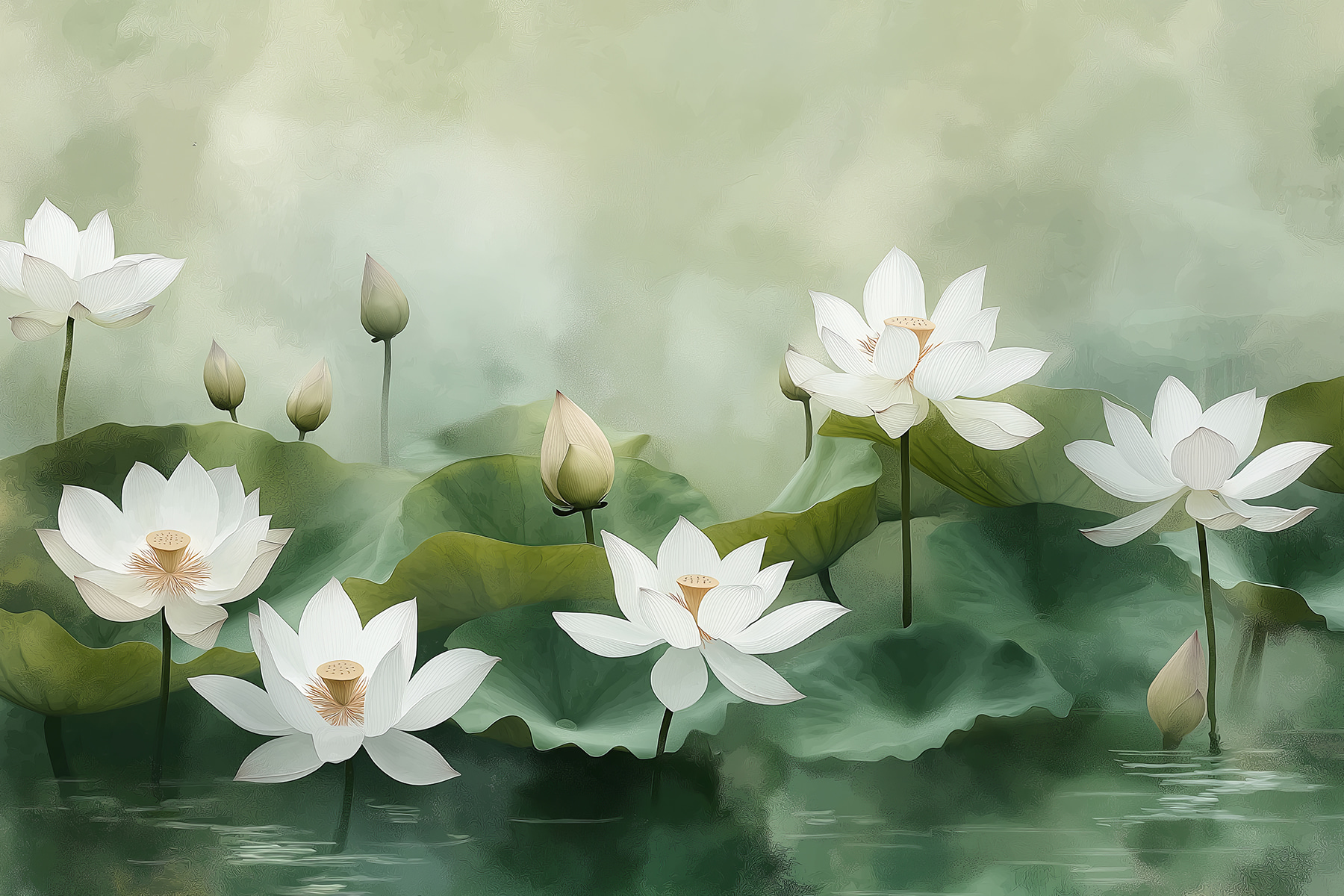 Group of white flowers and green leaves Group of white flowers and green leaves