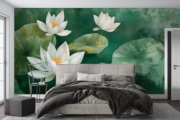 Ταπετσαρίες Λευκά άνθη και φύλλα