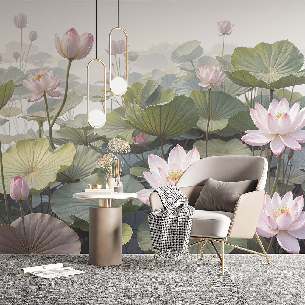 Group of pink flowers and green leaves