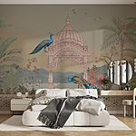 Ταπετσαρίες Τοιχογραφία κτιρίου με στέγη και πουλιά