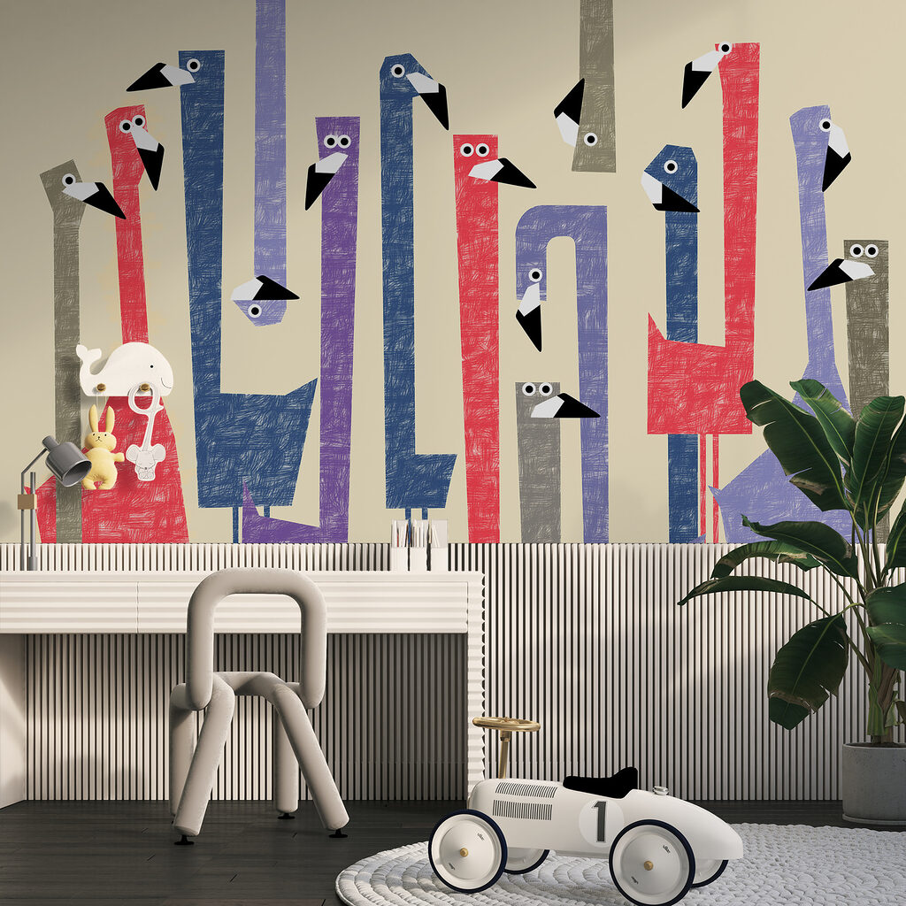 Group of birds with different colored shapes Group of birds with different colored shapes