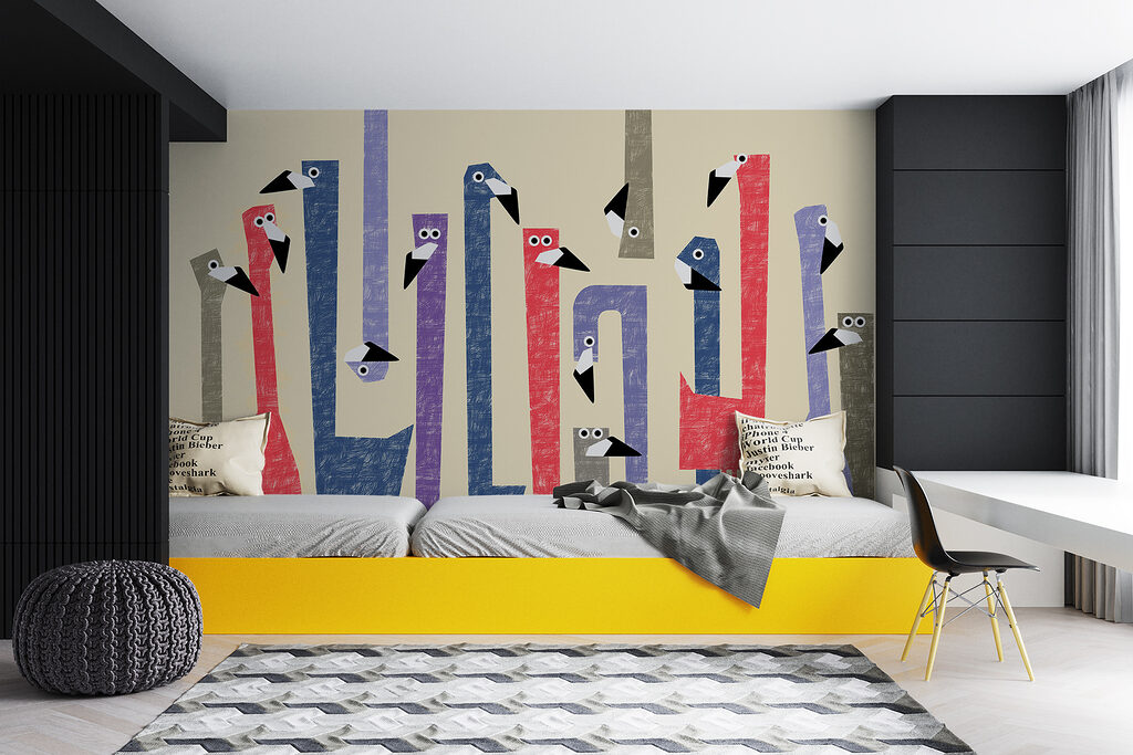 Group of birds with different colored shapes Group of birds with different colored shapes