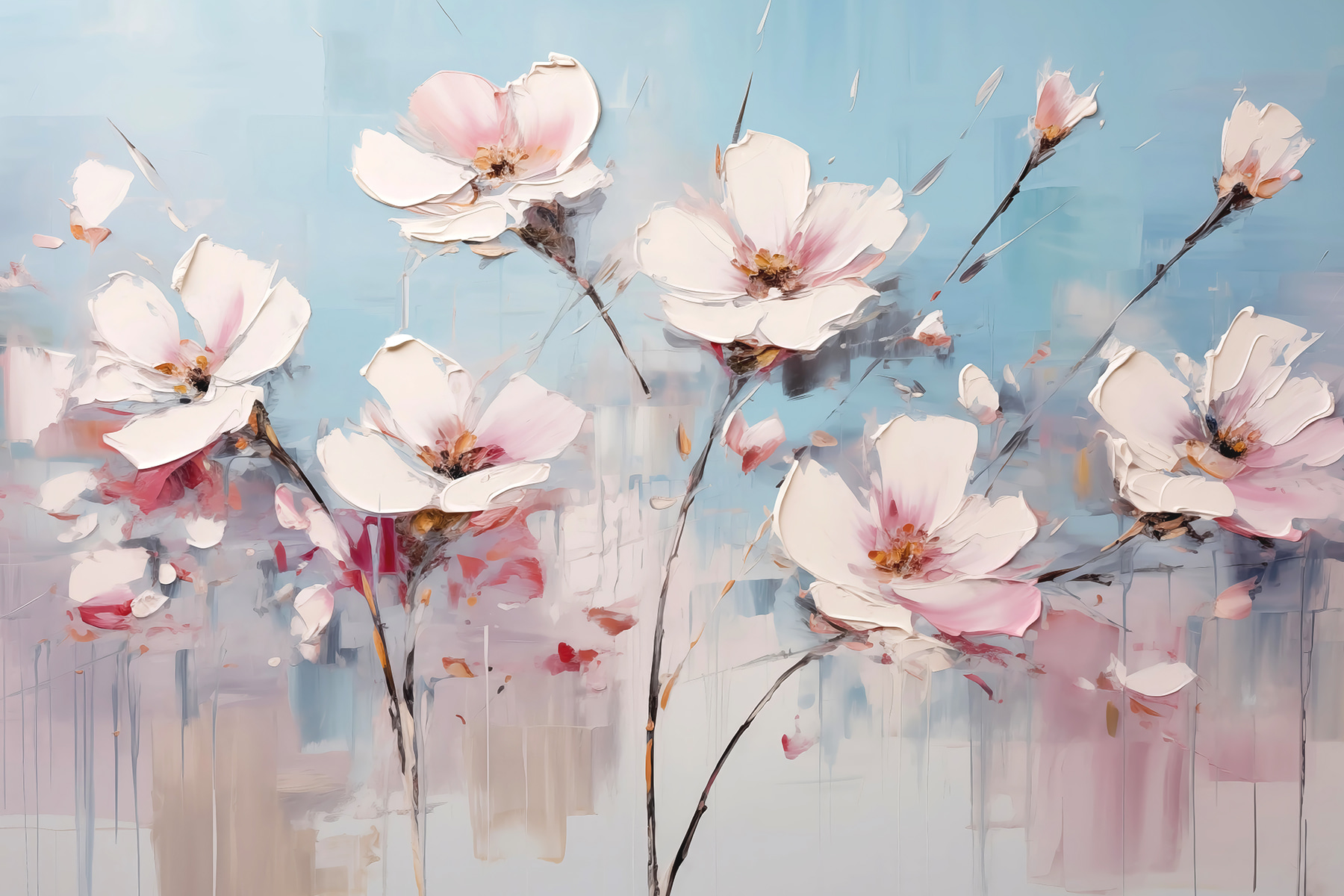 Painting of flowers on a blue background