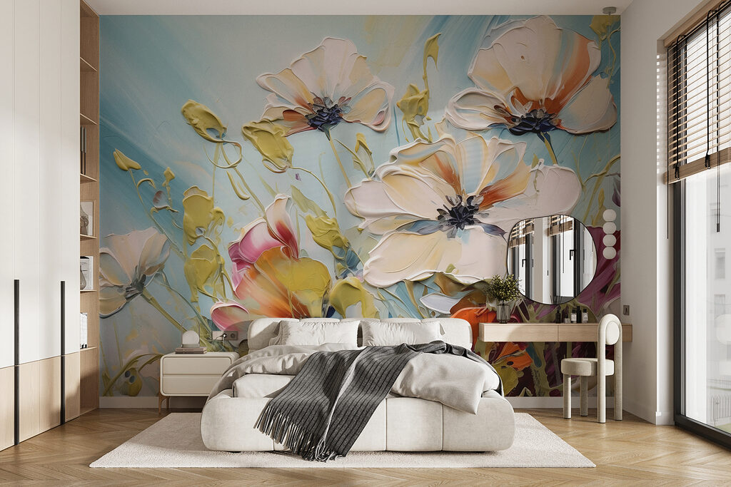 Painting of flowers on a blue background Painting of flowers on a blue background