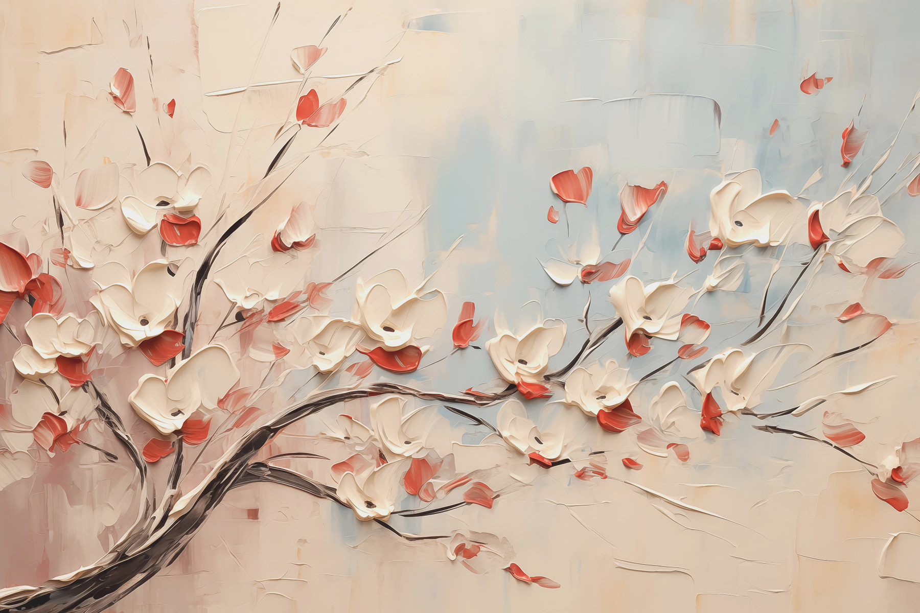 Painting of a tree with white flowers
