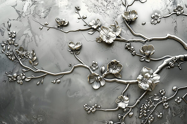 Silver floral design on a wall