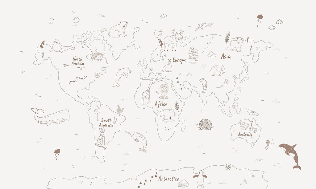 Map of the world with animals