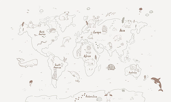 Map of the world with animals