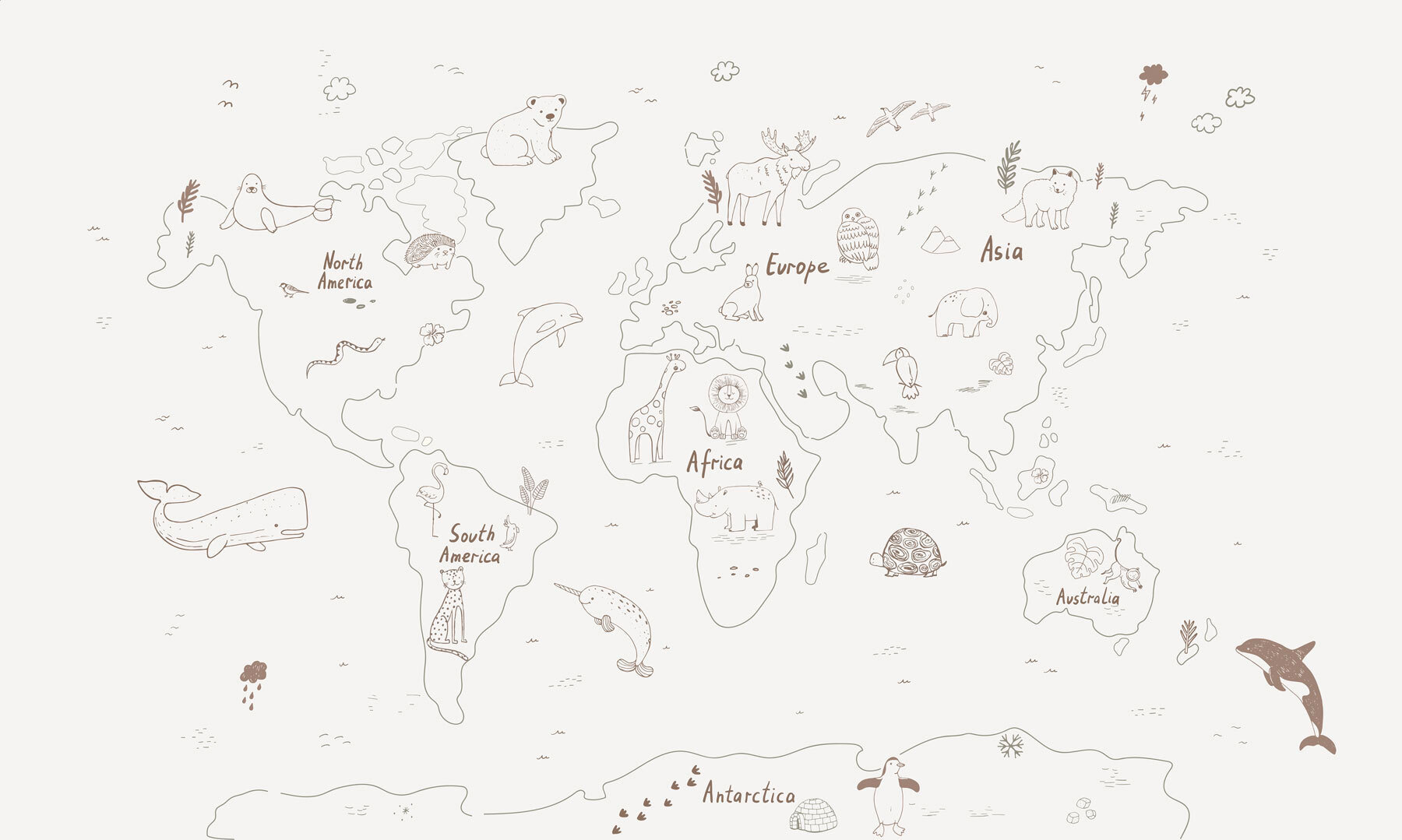 Map of the world with animals