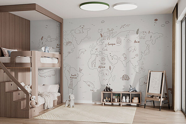 Map of the world with animals