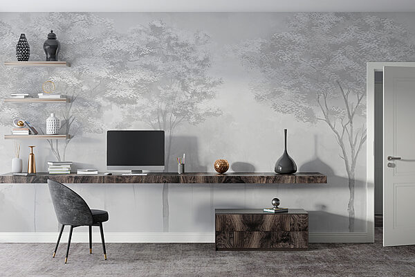 Group of trees in a foggy forest