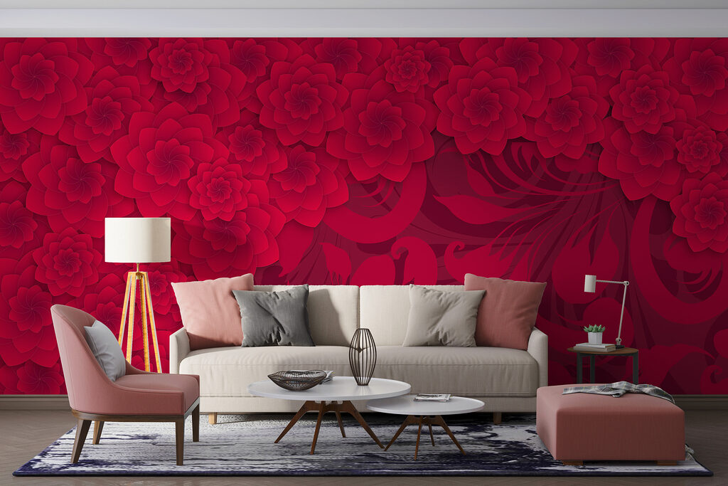 Red flower pattern on a red background Red flower pattern on a red background